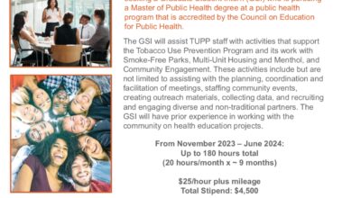 Tobacco Use Prevention Program (TUPP) Paid Graduate Internship